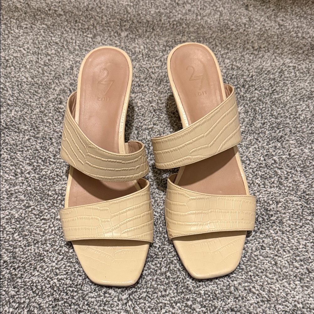 27 EDIT Cream Croc-Embossed Mules